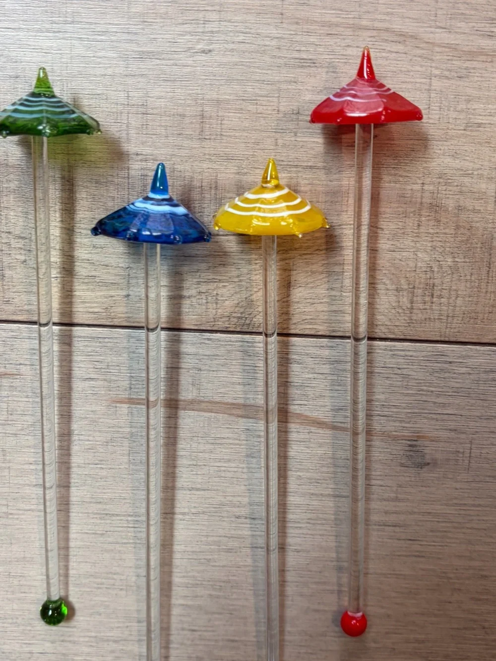 Swizzle stir sticks glass umbrellas colorful festive 4 Barware